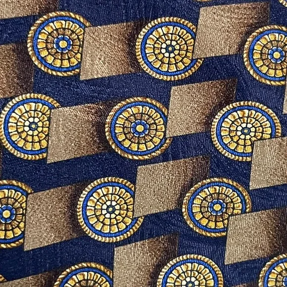 Canali Milano Silk‎ Tie Blue Gold Medallion Pattern Luxury Mens Old Money - Picture 7 of 8